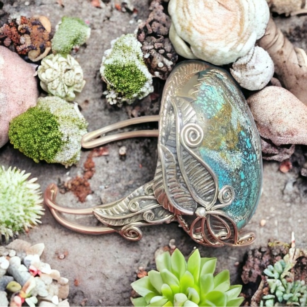 Statement Vintage Navajo Turquoise and Sterling Ornate Bracelet